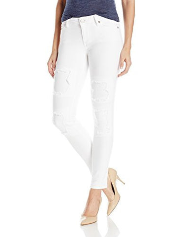 True Religion Halle Mid Rise Super Skinny Crop Jean, Optic White Patch/Destroy, 27