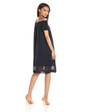 Off The Shoulder Eyelet Knee Length Dress Navy Medium