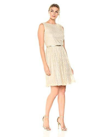 Ellen Tracy Metallic Lace Dress, Gold, 6