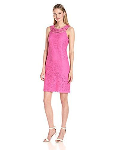 Crochet Shift Dress, Pink, 8
