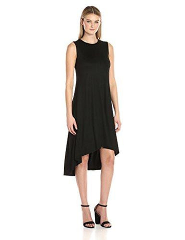 Riel High Low Jersey Knit Dress Black L
