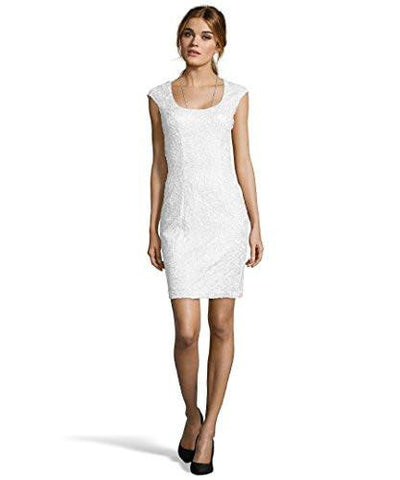 Sue Wong Lace Cap Sleeve Sheath Dress 10 White