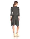 Full Pleated Skirt Sweater Knit Dress, Black Graphite, Large