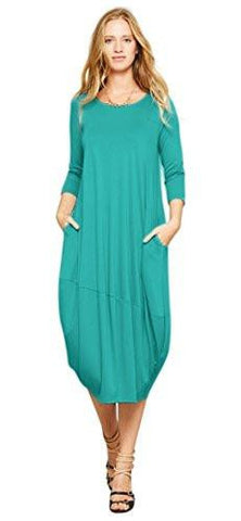 Tabeez Casual 34 Sleeve Oversize Bubble Jersey Shift Midi Dress Medium Atlantis Green