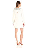 Kapono Long Sleeve Classic Crepe Embellished Dress White Wash 4