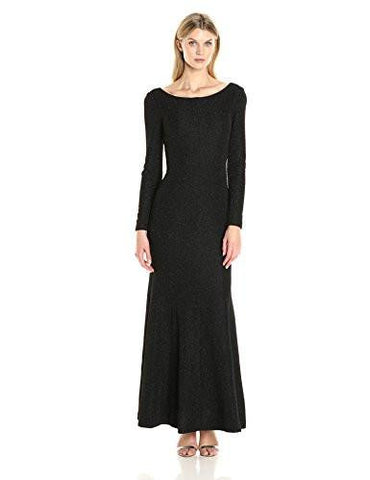 Eliza J Long Sleeve Glitter Gown, Black, 8