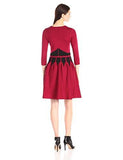 3/4 Sleeve Color Block Fit And Flare Sweater Dress, Ruby/Black, Large