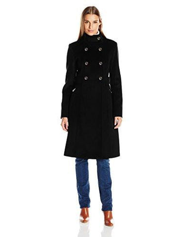 Wool Blend Military Coat, Black, 4