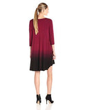 Ombre 3/4 Sleeve Maggie Dress, Wine, M