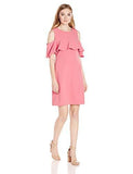 Flounce Ruffle Front Cold Shoulder Stretch Crepe Dress, Watermelon, 6