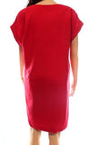 Solid VNeck Pocket Shift Dress Red 2
