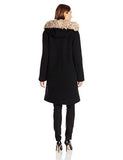 Sweater Coat With Faux Fur Hood, Black, L
