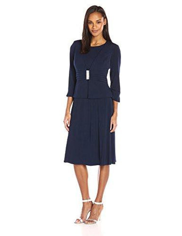 2 Piece Solid Jacket And Dress Set, Navy, 12
