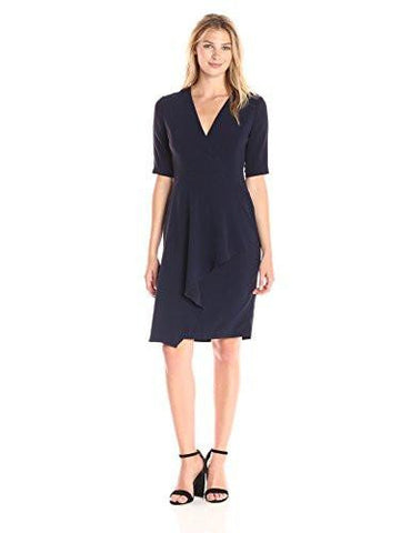 Maggy London Vintage Crepe Sheath With Cascade Ruffle, Dark Navy, 14
