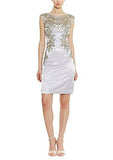 Sue Wong Cap Sleeve Beaded Cocktail Dress 8 Platinum