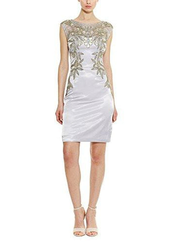 Sue Wong Cap Sleeve Beaded Cocktail Dress 8 Platinum