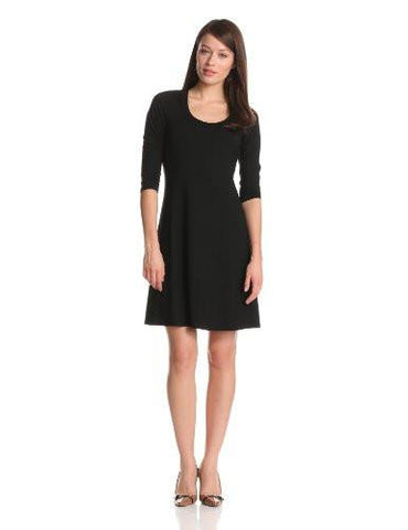 3/4 Sleeve ALine Dress, Black, Large
