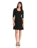 3/4 Sleeve ALine Dress, Black, Large