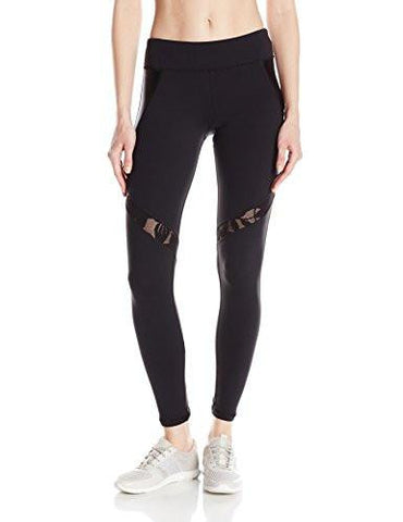 Recreation Shine Full Length Laced Pattern Inset Legging With High Waist Band Black M