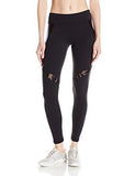 Recreation Shine Full Length Laced Pattern Inset Legging With High Waist Band Black M