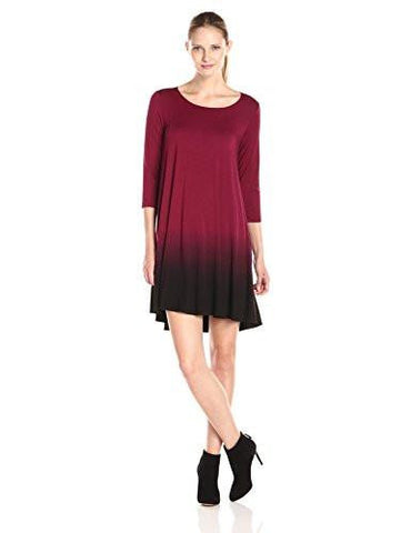 Ombre 3/4 Sleeve Maggie Dress, Wine, M