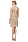 Metallic Embroidered Ribbon Beige Strapless Cocktail Eve Dress