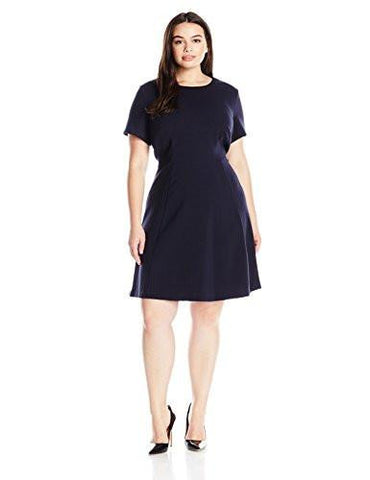 Plus Size Short Sleeve Fit And Flare, Navy, 20W