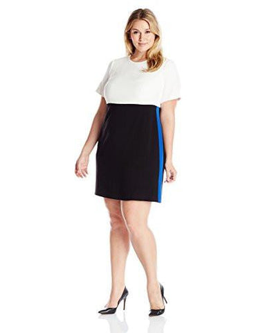 Plus Size Short Sleeve Shift Dress, Black/Ivory, 16W