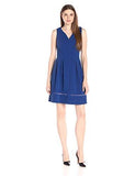 V Neck Pique Knit Dress W/ Mesh Inset At Hem, Cobalt, 10