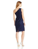 Eliza J Petite One Shoulder Lace Sheath, Navy, 12P