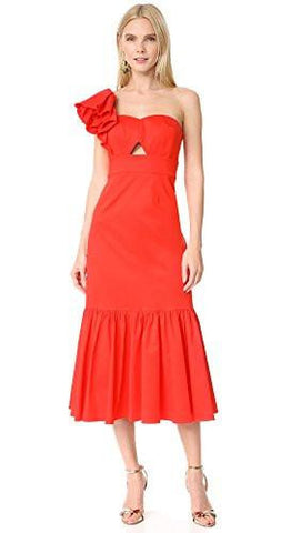 One Shoulder Ruffle Dress, Candy Apple, 4