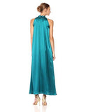 Silk Tie Neck Halter Gown, Teal, Xs