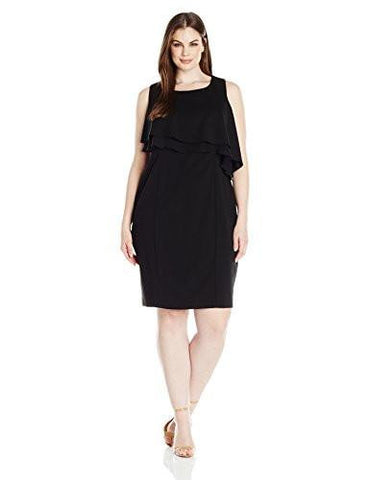 Taylor Dresses Plus Size Double Tier Bodice Stretch Crepe Dress, Black, 14W