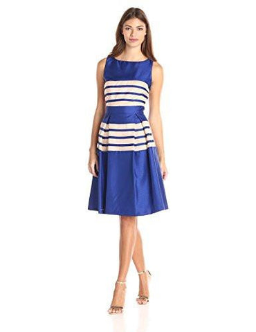 Taylor Dresses Shantung With Nude Organza, Royal/Nude, 8