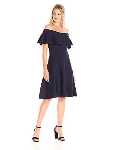 Ruffle Off The Shoulder Dress, Navy, M