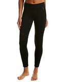 Recreation Shine Full Length Laced Pattern Inset Legging With High Waist Band, Black, Xs