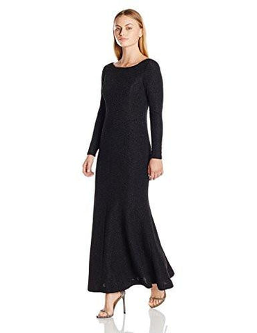 Eliza J Petite Long Sleeve Glitter Gown, Black, 12P