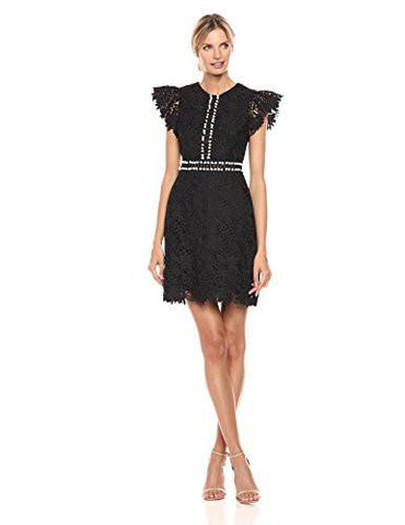 Short Sleeve Lace Dress, Black, 6