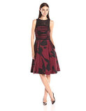 Taylor Dresses Sleeveless Illusion Fit And Flare Printed Dress, Merlot Black, 4