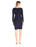 Eliza J Long Sleeve Sheath With Beaded Cuff Detail, Navy, 4