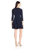 3/4 Sleeve Dress With Tiered Ruffle Skirt, Navy, 6