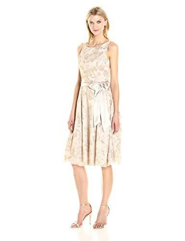 Jessica Howard Midi Fit And Flare Dress With Tie Sash, Gold, 8