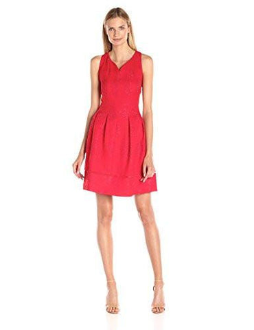 Taylor Dresses Rose Jacquard Floral Fit And Flare Dress, Red, 2