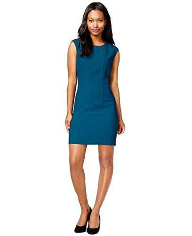 CapSleeve Textured Sheath Dress Medium, Denim Teal