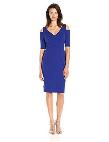 Elbow Sleeve Cold Shoulder Dress, Royal, 12