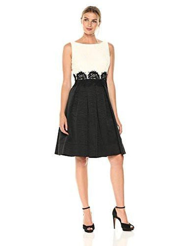 Fit And Flare Dress With Trim Waist, Ivory/Black, 10