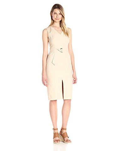 Maggy London Stretch Linen Sheath With Belt, Natural, 14