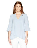 Bell Sleeve Wrap Hem Top, Light Blue, Xs