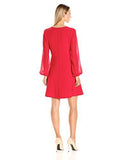 Surplice Neck Long Sleeve Illusion Dress, Red, 4
