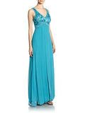 Blue Embellished Empire Panel Gown Size 4Us